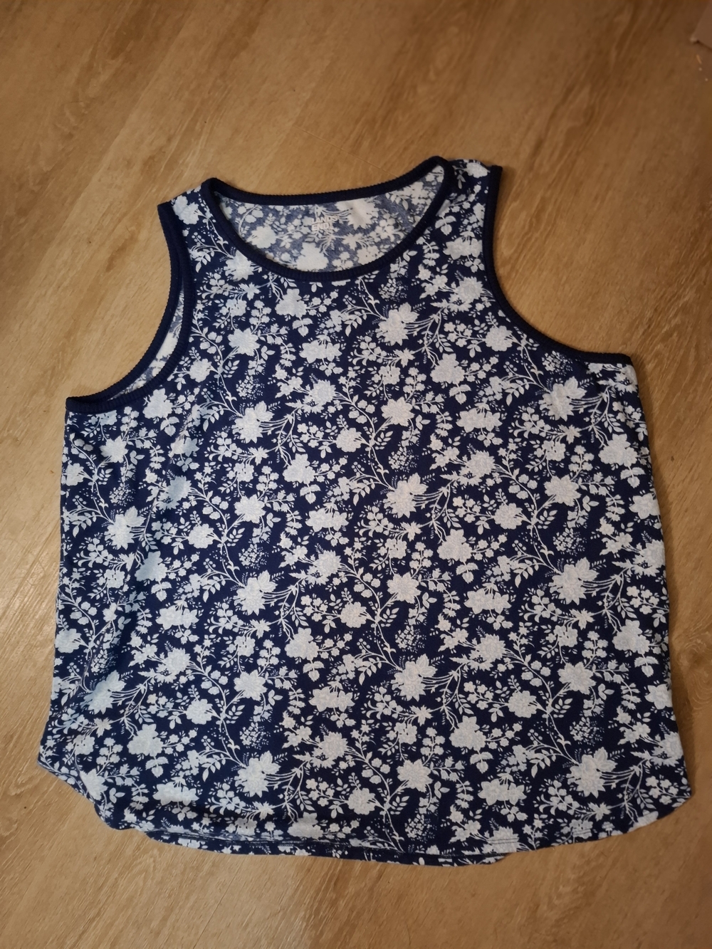 Lands' End Navy and White Floral Tank Top